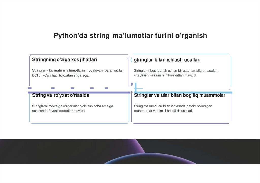 Python'da string ma'lumotlar turini o'rganish