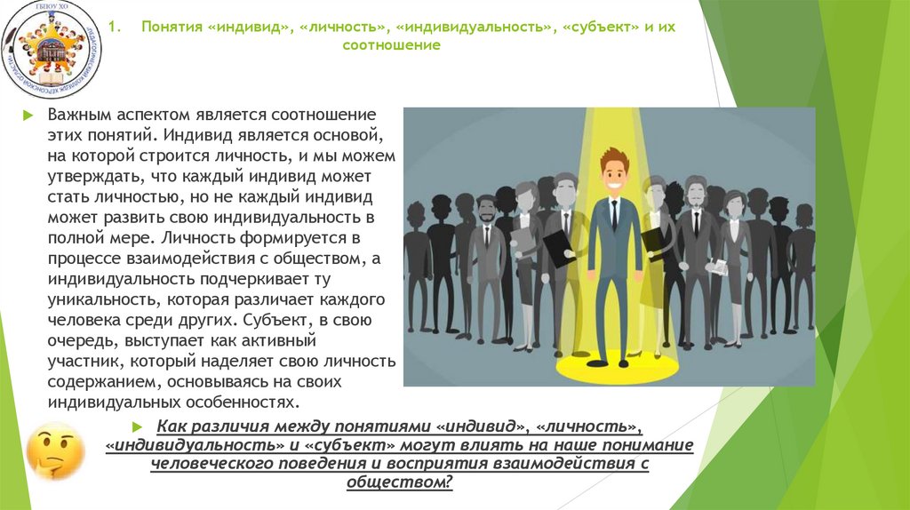 1. Понятия «индивид», «личность», «индивидуальность», «субъект» и их соотношение