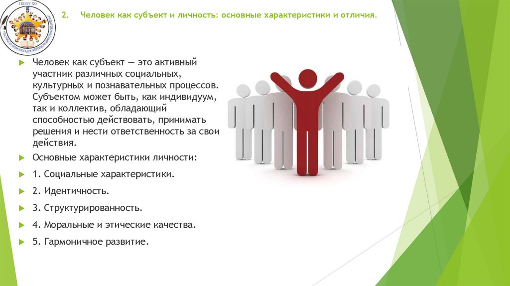 2. Человек как субъект и личность: основные характеристики и отличия.