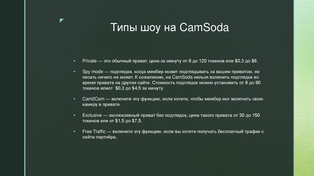 Типы шоу на CamSoda
