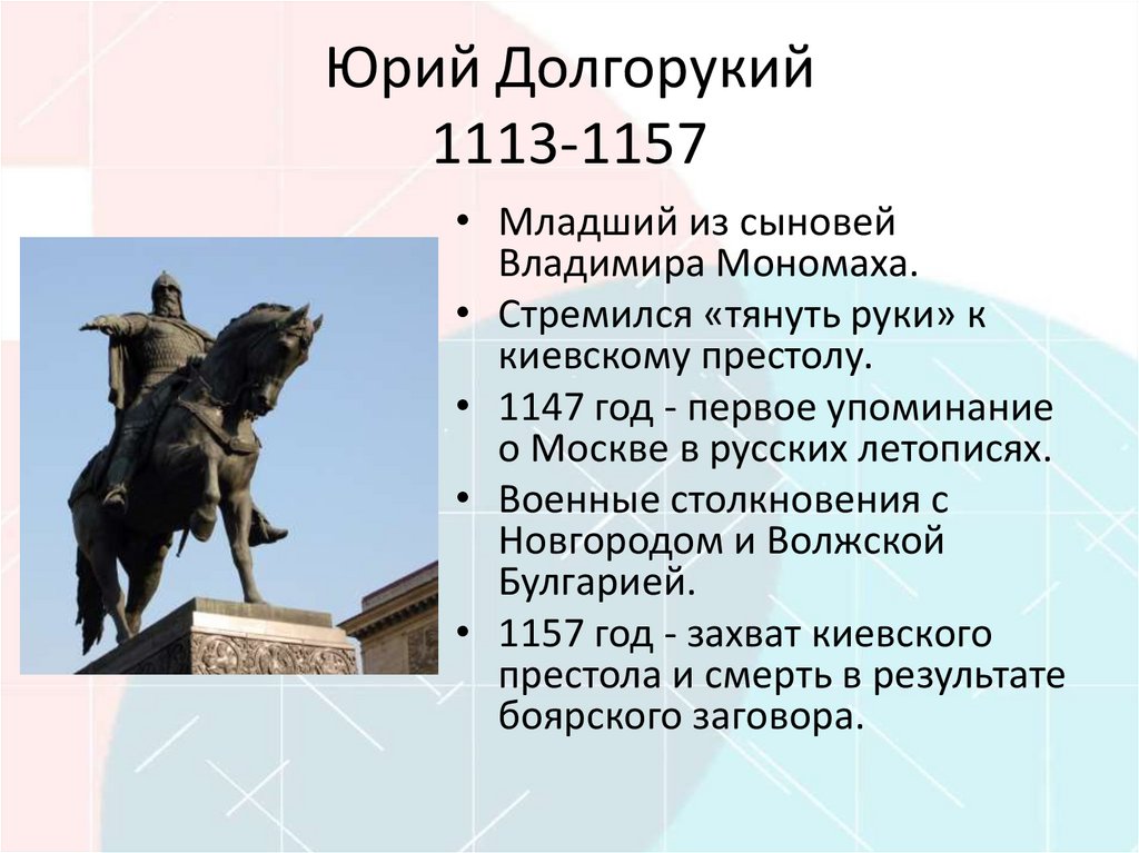 Юрий Долгорукий 1113-1157
