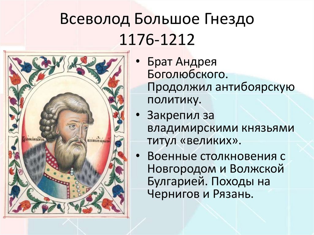 Всеволод Большое Гнездо 1176-1212