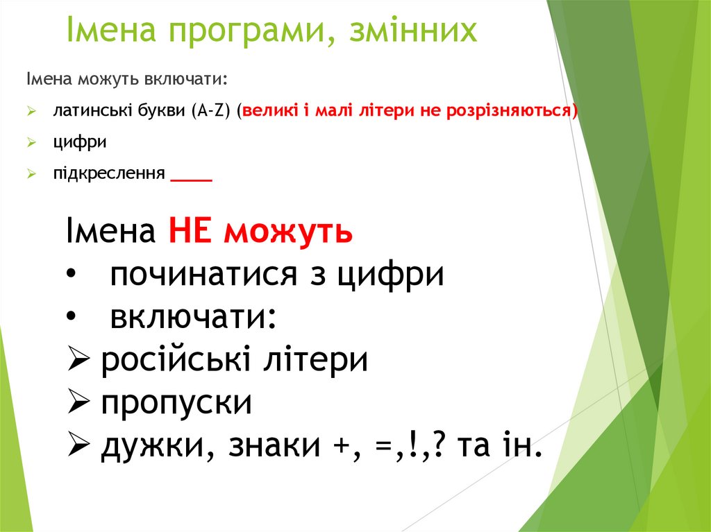Імена програми, змінних