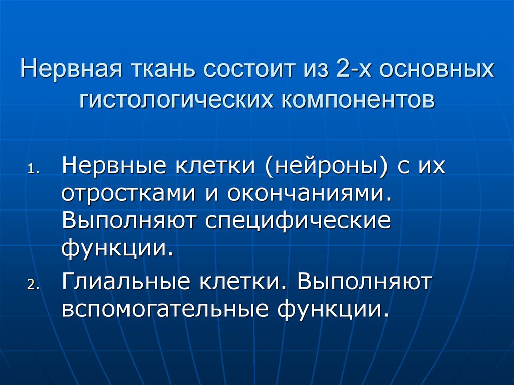 Нервная ткань состоит из 2-х основных гистологических компонентов