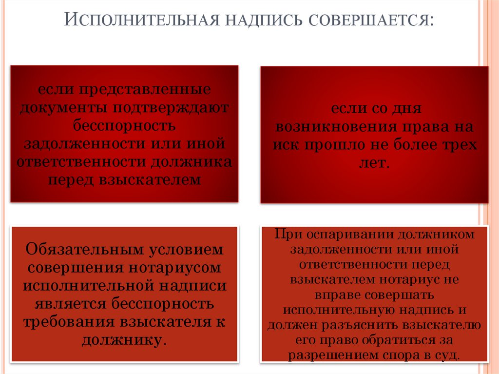 Исполнительная надпись совершается: