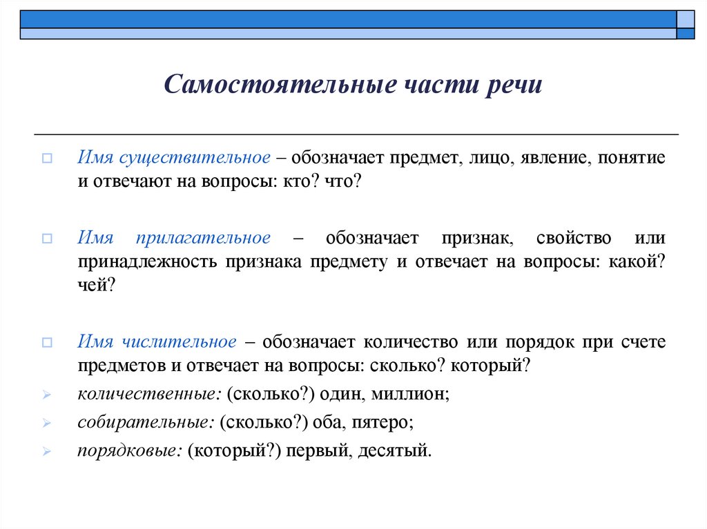 Самостоятельные части речи