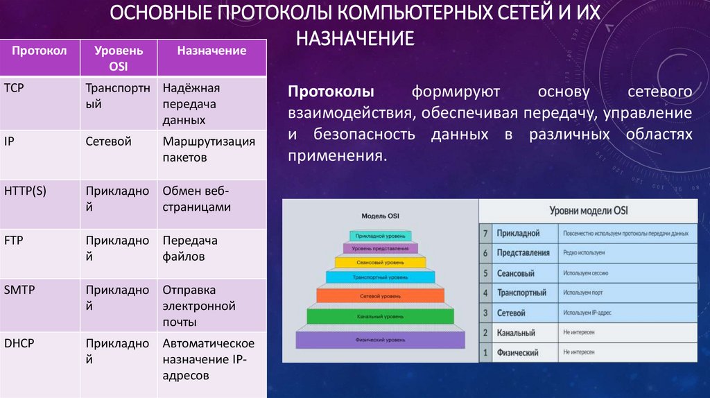 Основные протоколы компьютерных сетей и их назначение