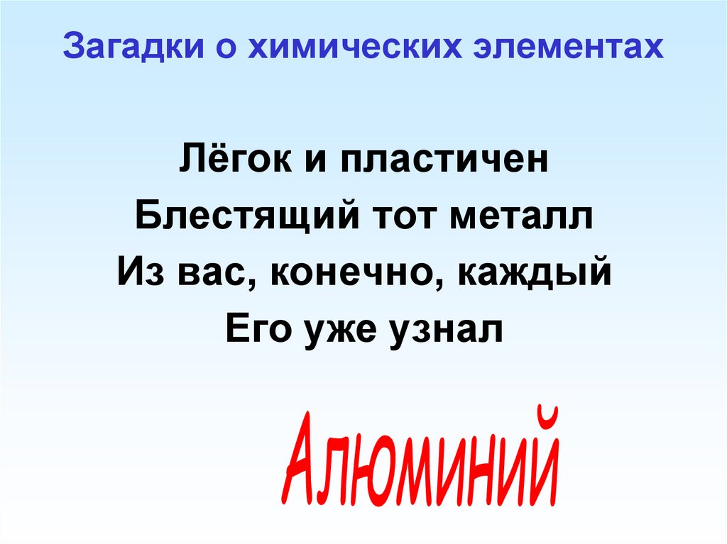 Загадки о химических элементах