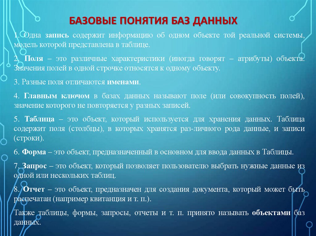 Базовые понятия баз данных
