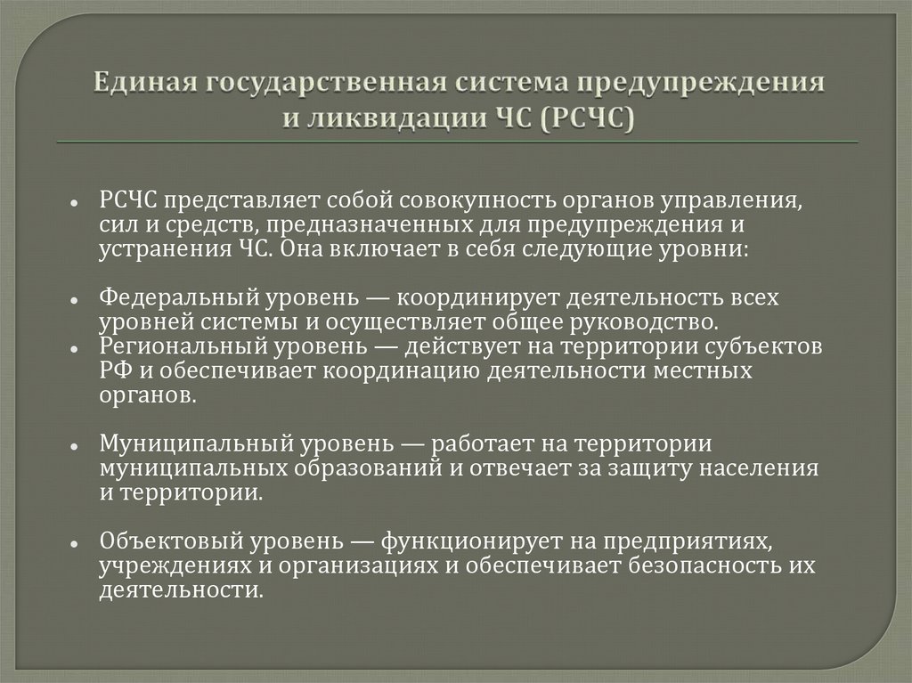 Единая государственная система предупреждения и ликвидации ЧС (РСЧС)