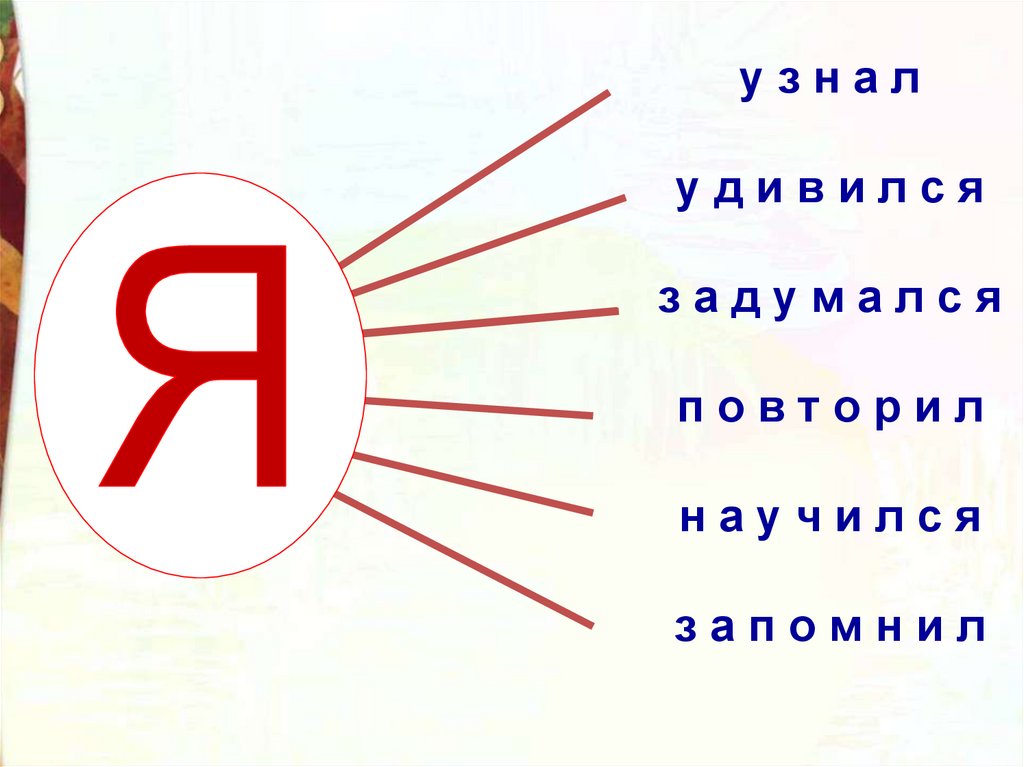 у з н а л у д и в и л с я з а д у м а л с я п о в т о р и л н а у ч и л с я з а п о м н и л