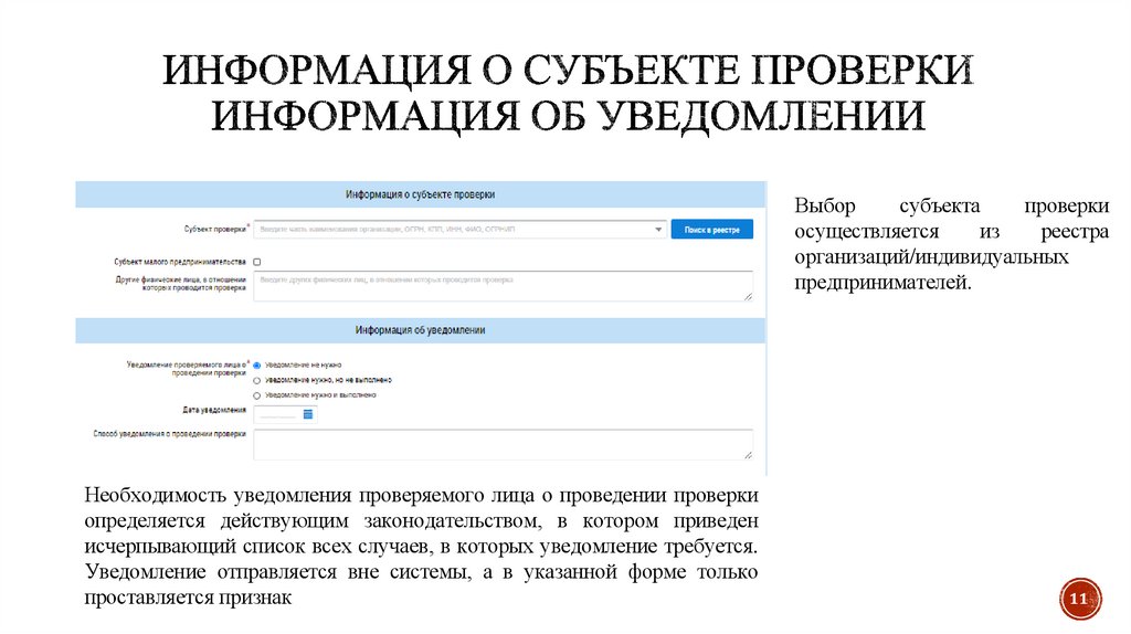 Информация о субъекте проверки Информация об уведомлении