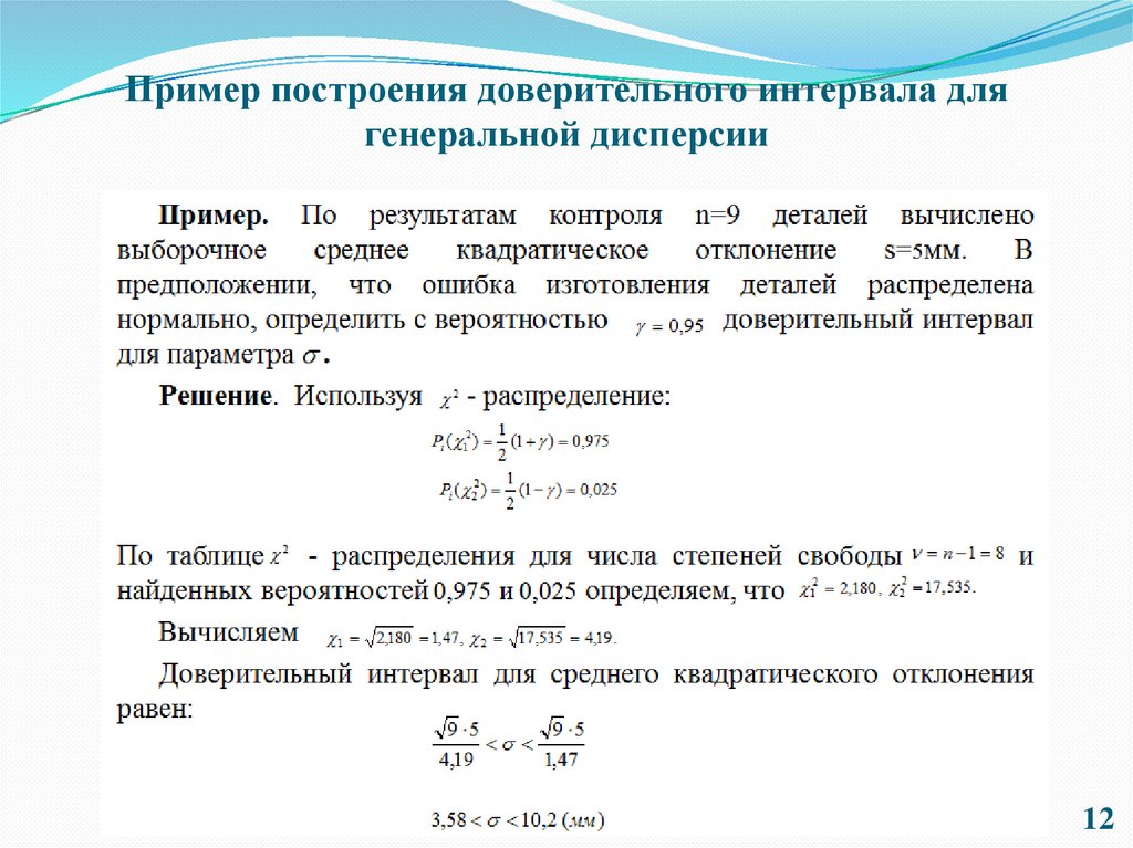 Пример построения доверительного интервала для генеральной дисперсии