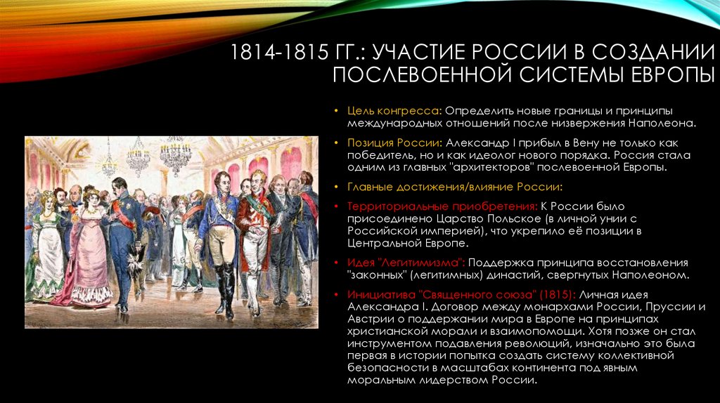 1814-1815 гг.: Участие России в создании послевоенной системы Европы