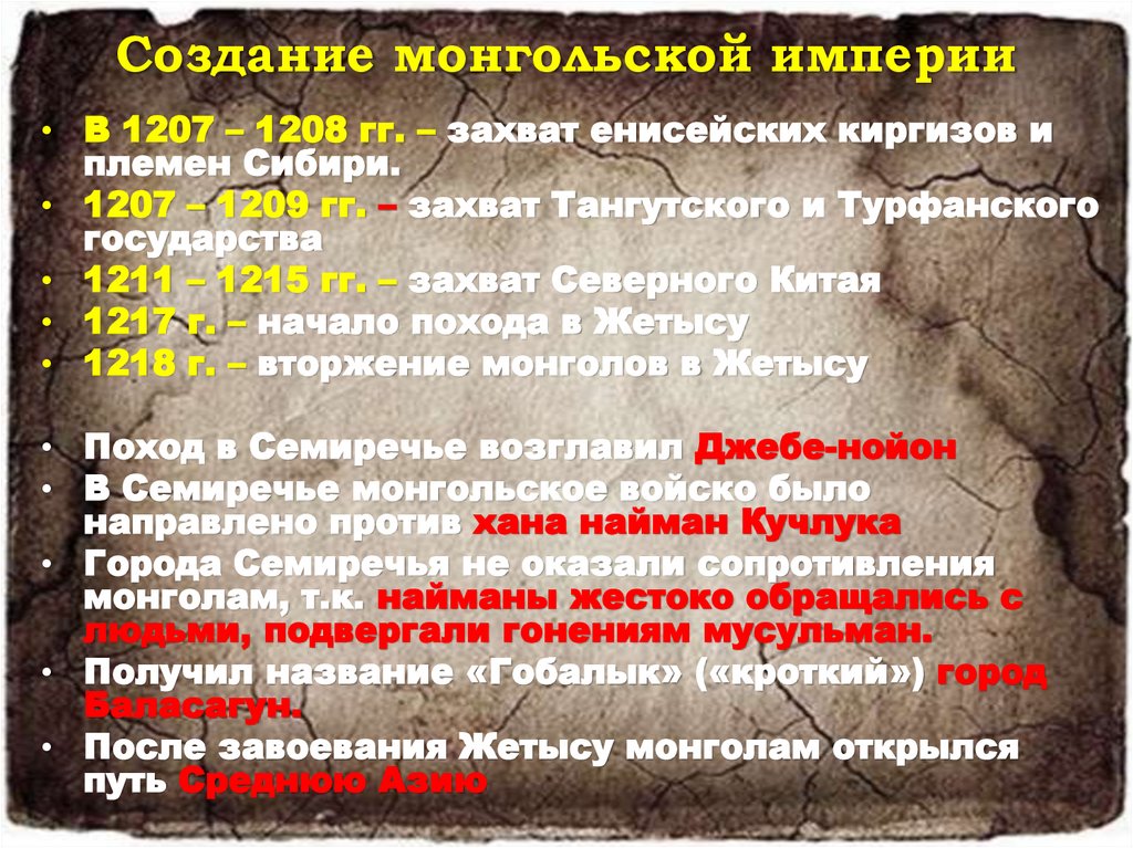 Создание монгольской империи