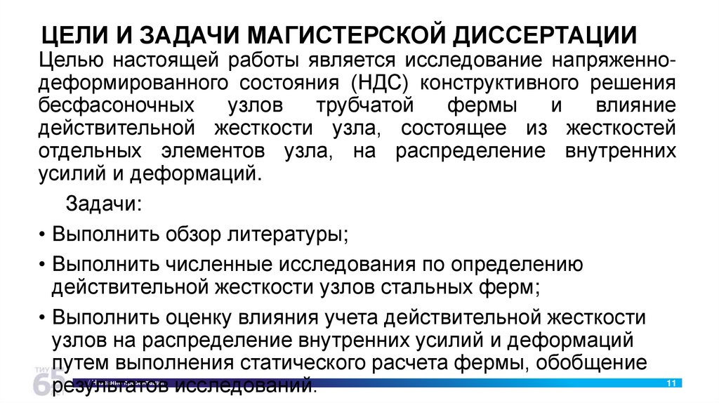 ЦЕЛИ И ЗАДАЧИ МАГИСТЕРСКОЙ ДИССЕРТАЦИИ