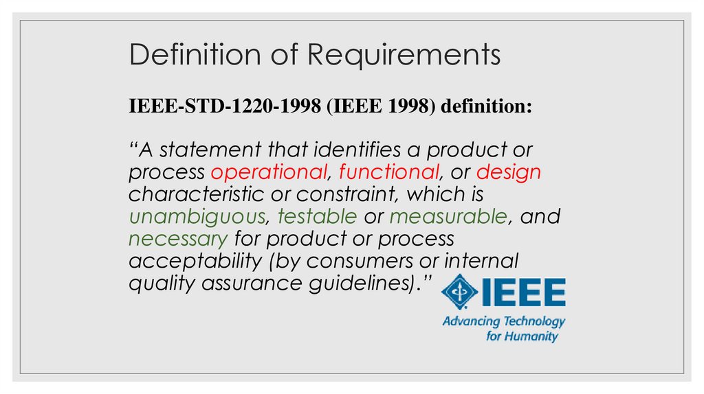 Definition of Requirements