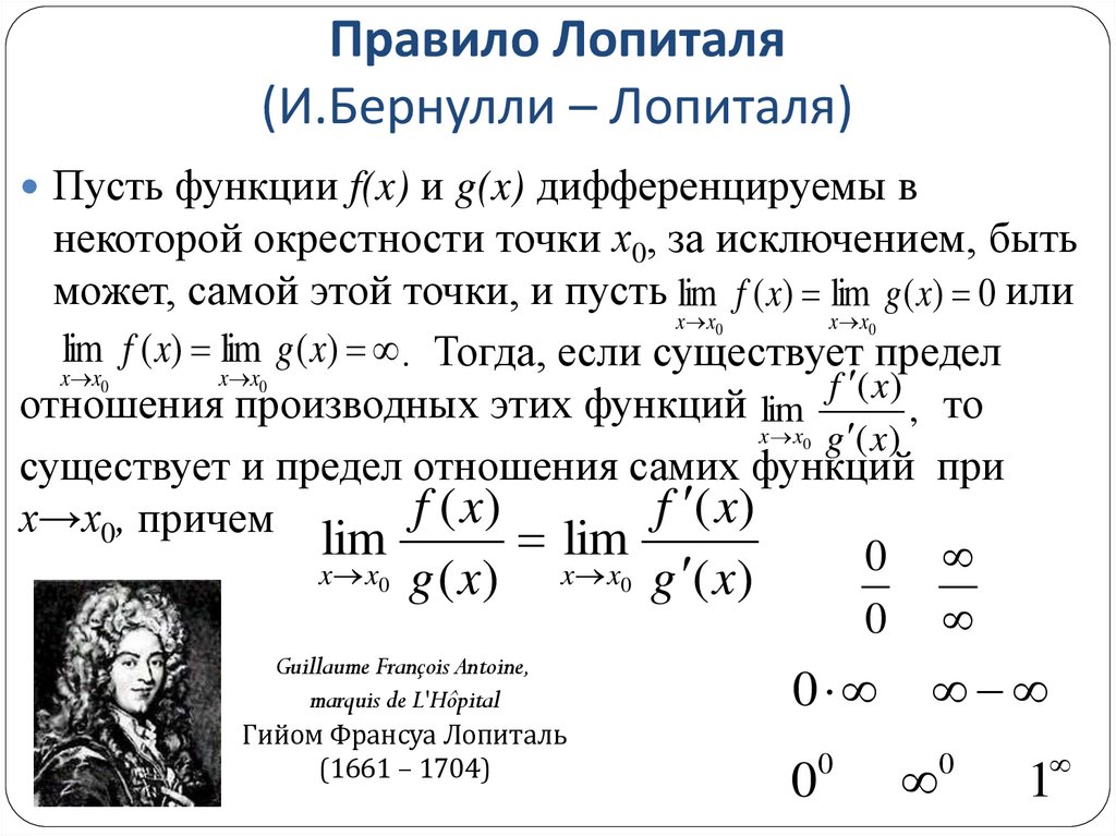 Правило Лопиталя (И.Бернулли – Лопиталя)