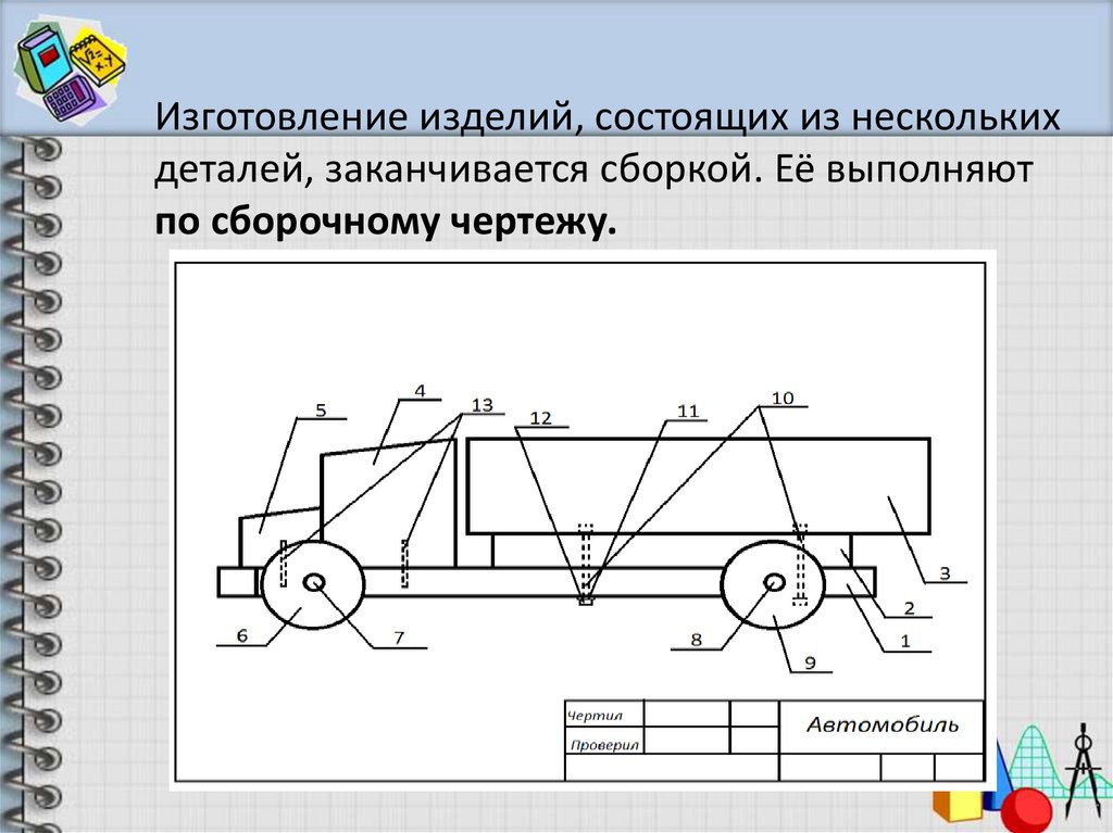 Изготовление изделий, состоящих из нескольких деталей, заканчивается сборкой. Её выполняют по сборочному чертежу.
