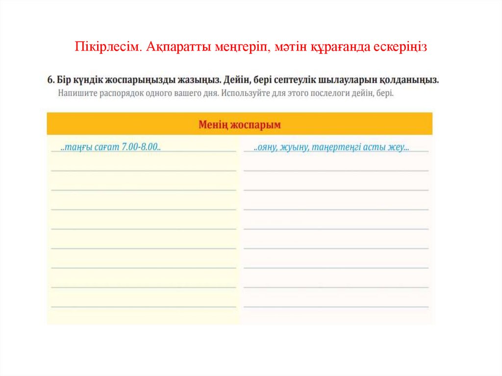 Пікірлесім. Ақпаратты меңгеріп, мәтін құрағанда ескеріңіз