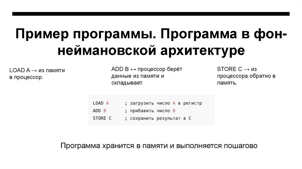 Пример программы. Программа в фон-неймановской архитектуре