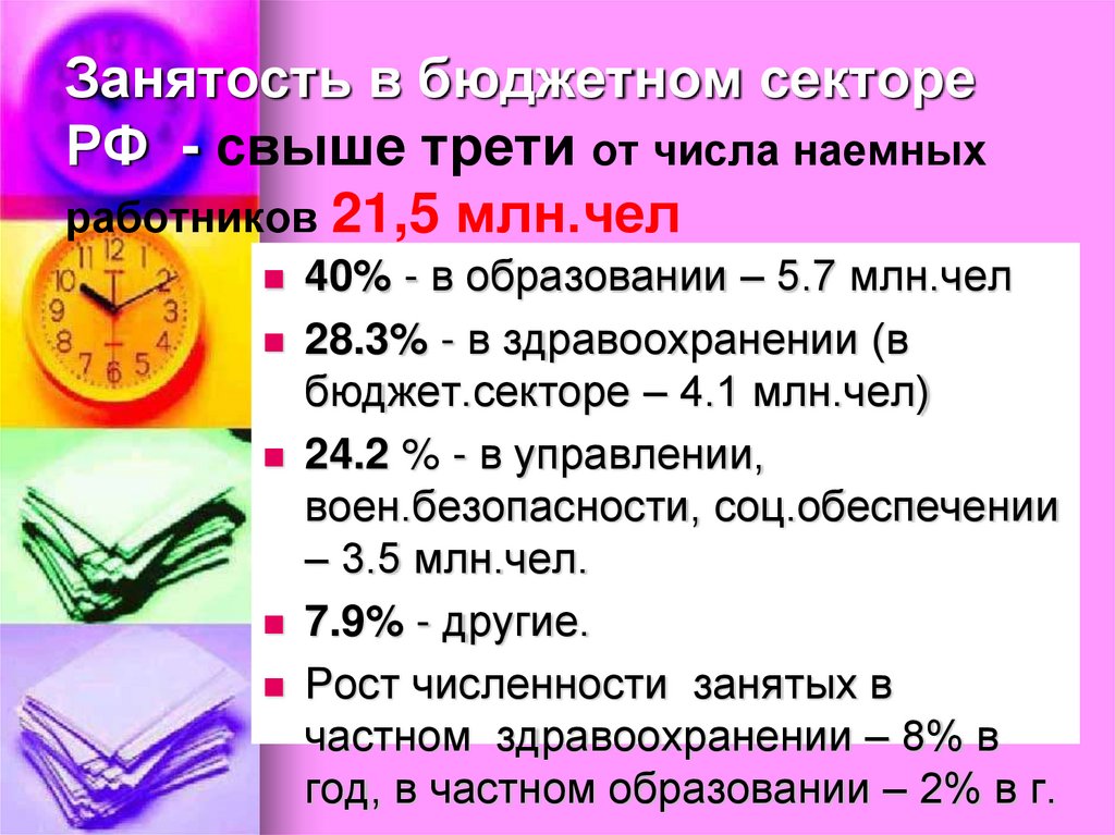 Занятость в бюджетном секторе РФ - свыше трети от числа наемных работников 21,5 млн.чел