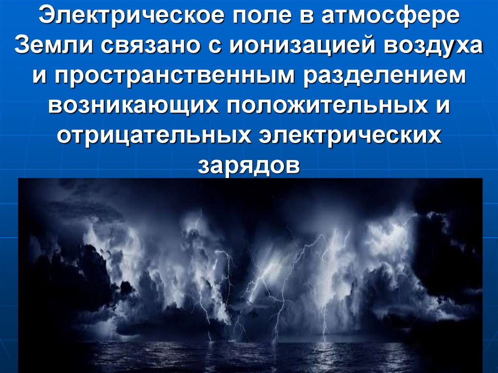 Электрическое поле в атмосфере Земли связано с ионизацией воздуха и пространственным разделением возникающих положительных и