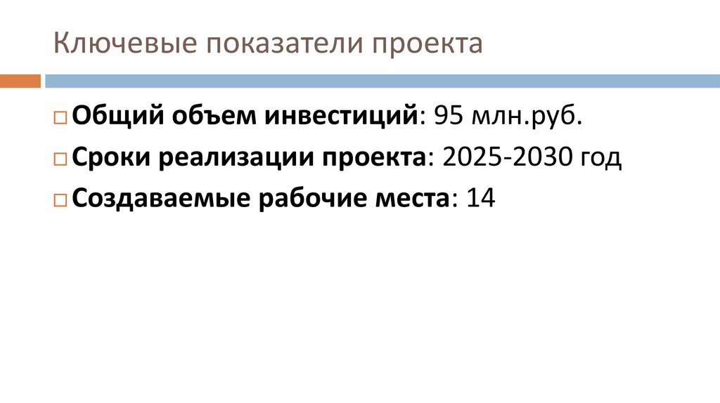 Ключевые показатели проекта