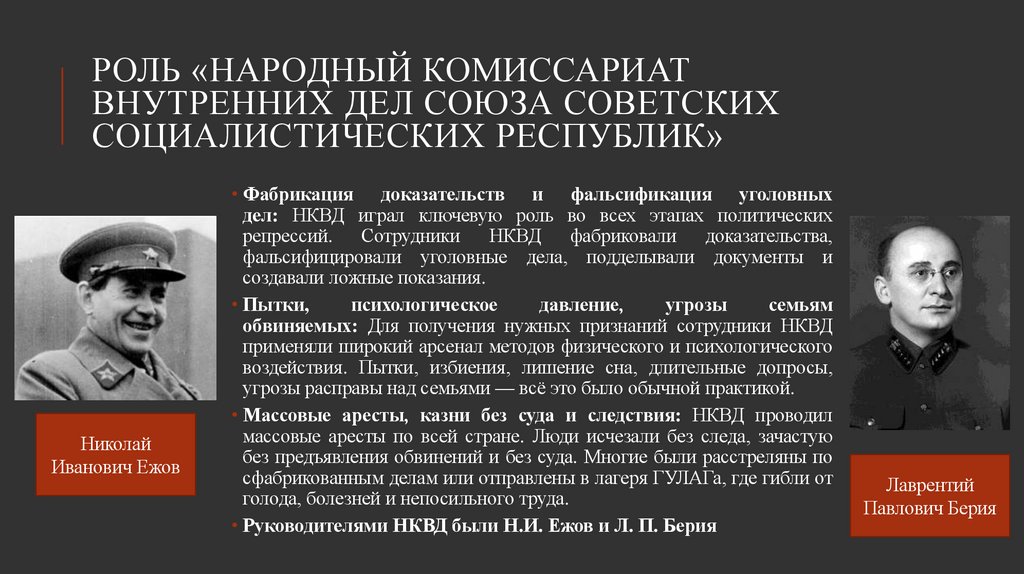 Роль «Народный комиссариат внутренних дел Союза Советских Социалистических Республик»