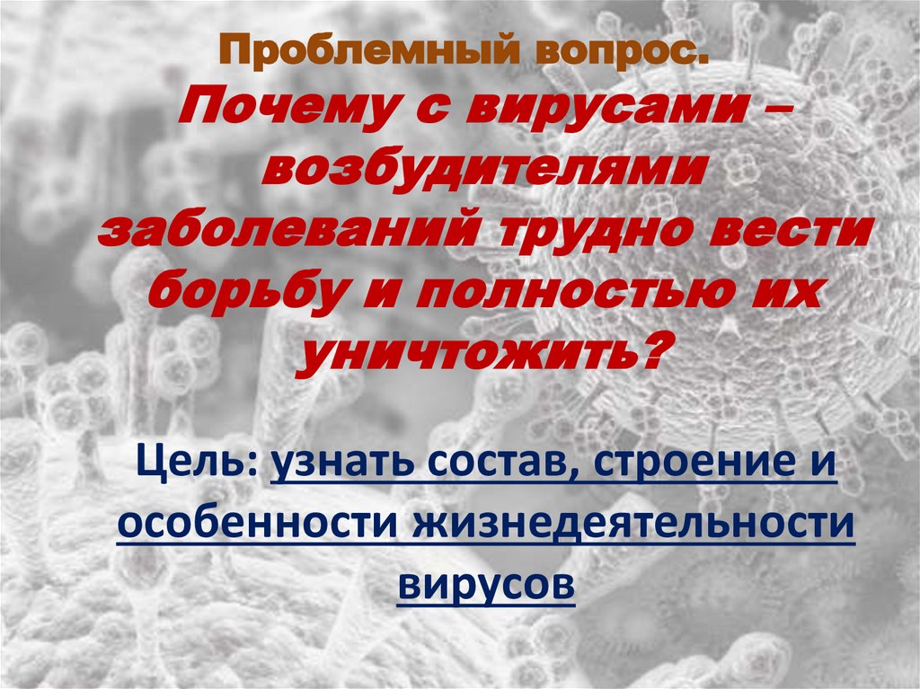 Цель: узнать состав, строение и особенности жизнедеятельности вирусов