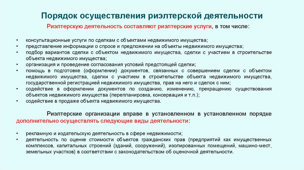 Порядок осуществления риэлтерской деятельности