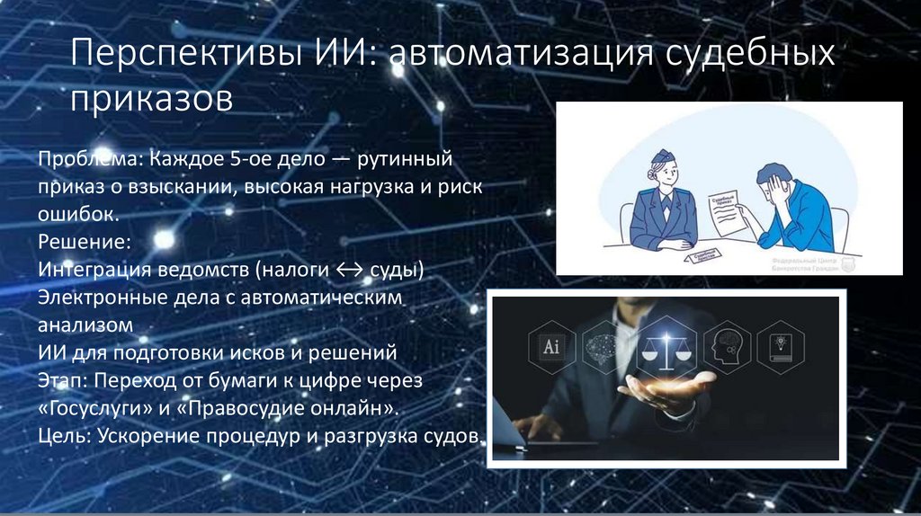 Перспективы ИИ: автоматизация судебных приказов