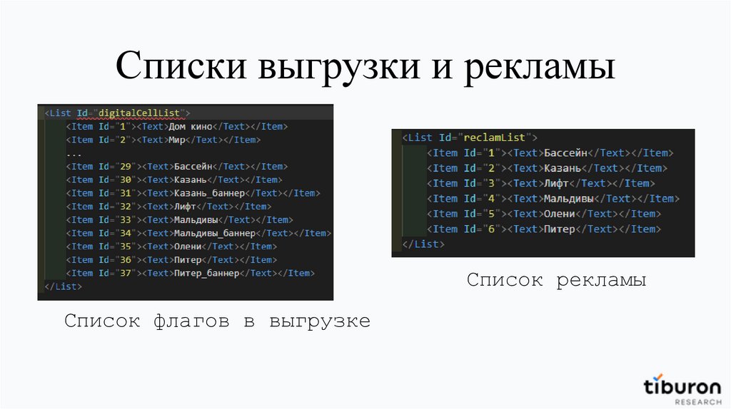 Списки выгрузки и рекламы