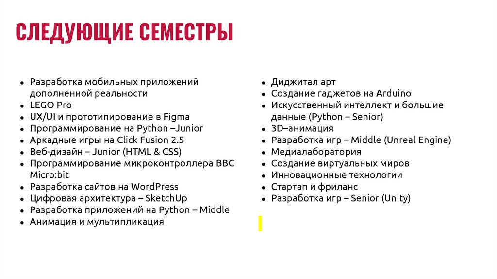 СЛЕДУЮЩИЕ СЕМЕСТРЫ