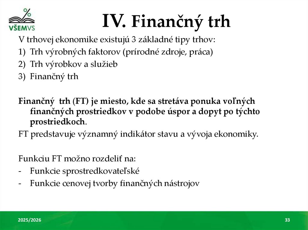 IV. Finančný trh
