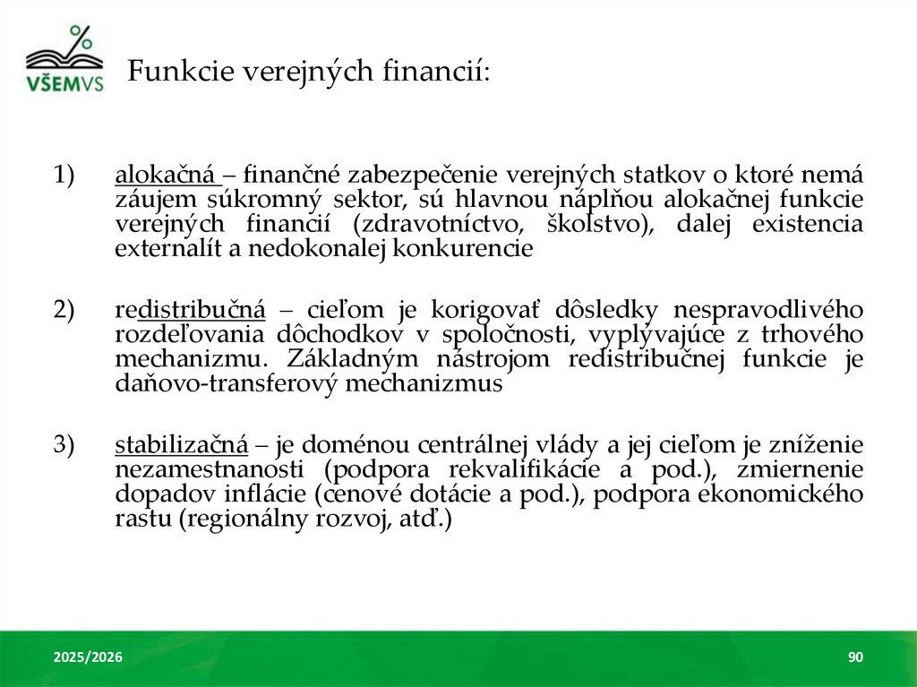 Funkcie verejných financií: