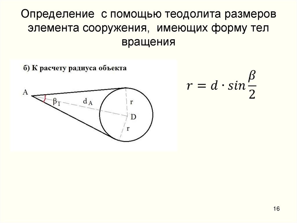 Определение с помощью теодолита размеров элемента сооружения, имеющих форму тел вращения