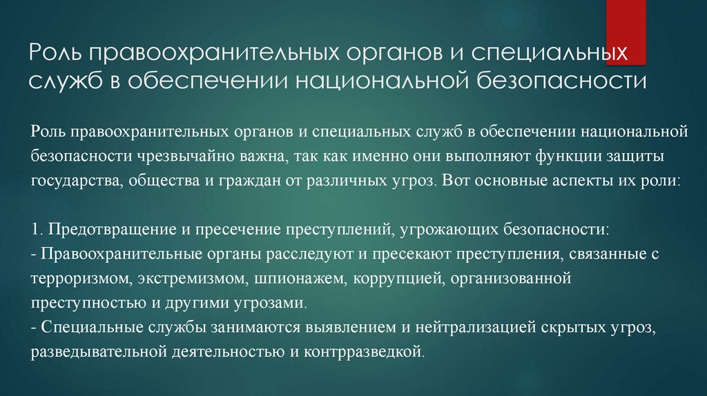Роль правоохранительных органов и специальных служб в обеспечении национальной безопасности