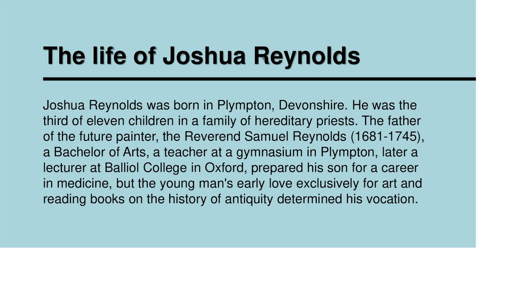The life of Joshua Reynolds