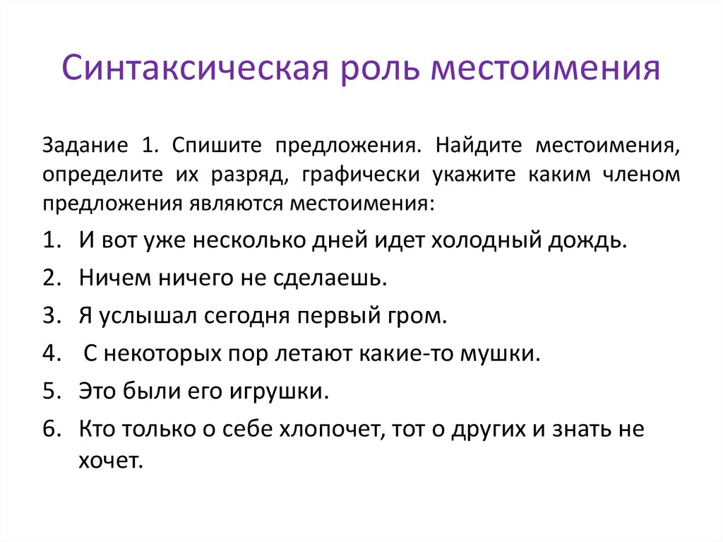 Синтаксическая роль местоимения