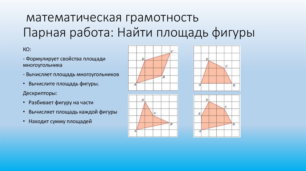 математическая грамотность Парная работа: Найти площадь фигуры
