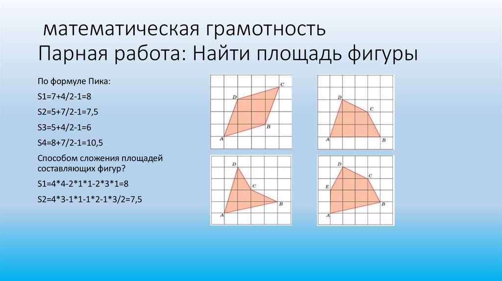 математическая грамотность Парная работа: Найти площадь фигуры