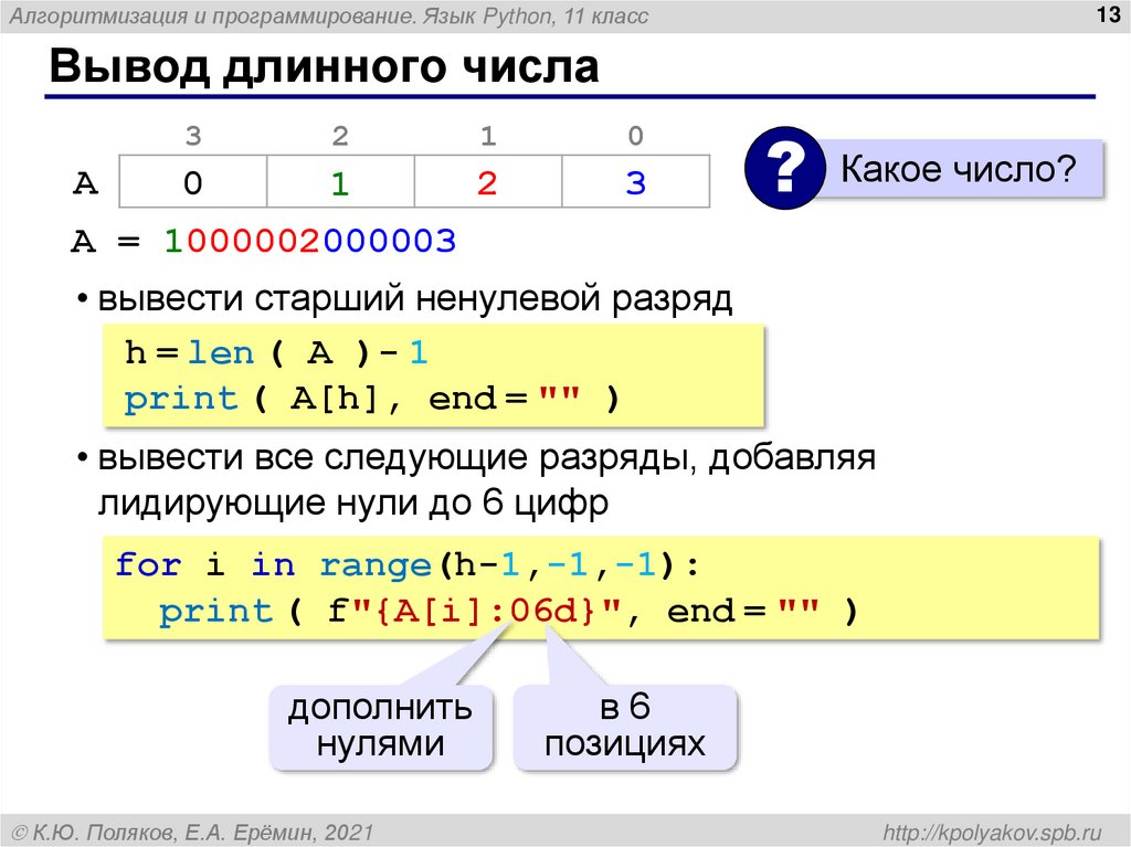 Вывод длинного числа