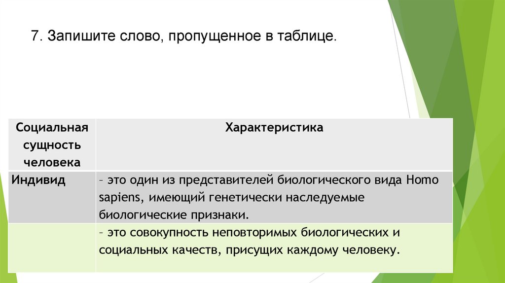 7. Запишите слово, пропущенное в таблице.