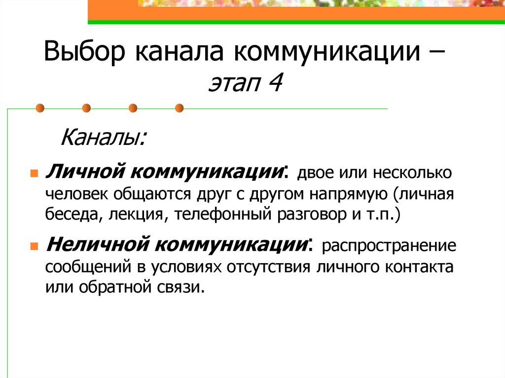Выбор канала коммуникации – этап 4