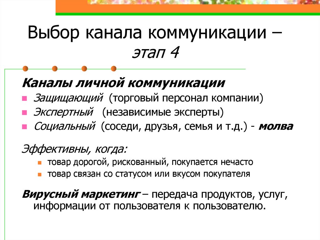 Выбор канала коммуникации – этап 4