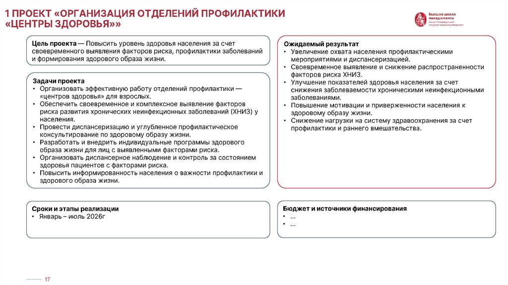 1 Проект «Организация Отделений профилактики «Центры здоровья»»