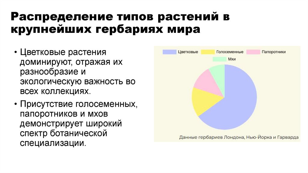 Распределение типов растений в крупнейших гербариях мира