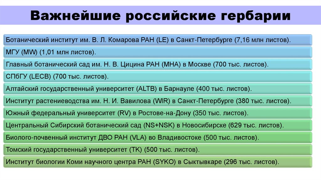 Важнейшие российские гербарии