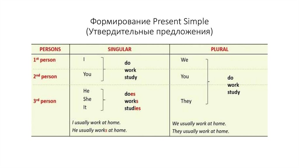 Формирование Present Simple (Утвердительные предложения)